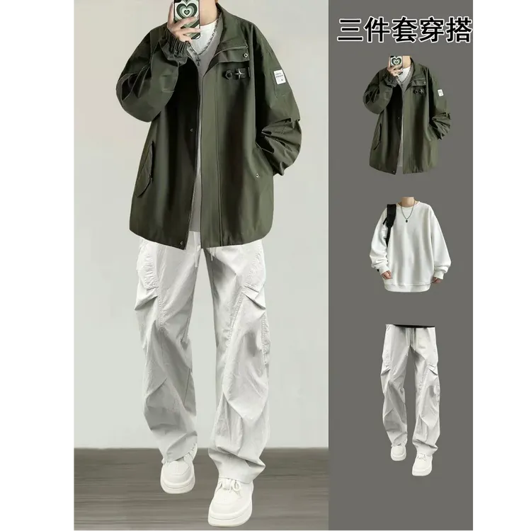 男生秋冬穿搭个性 cleanfit 小众高级感高知感外套牛仔裤套装163