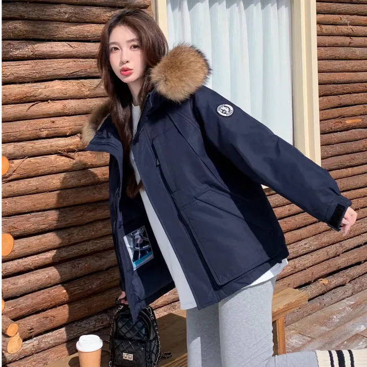 2025冬季韩系羽绒服女派克服短款大毛领白鸭绒情侣学生新款厚外套