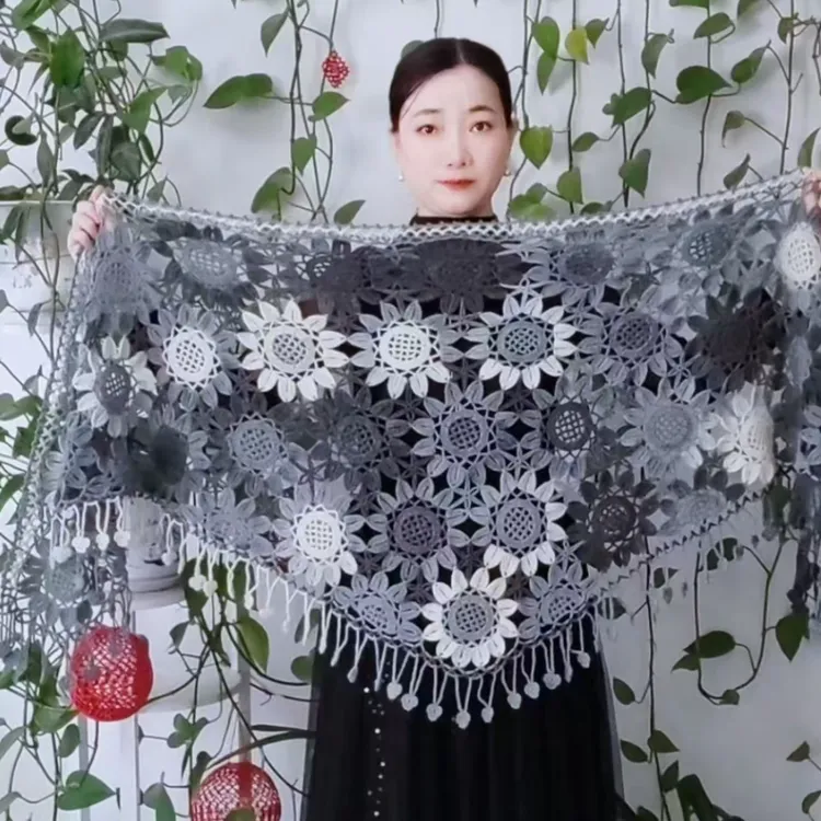 向日葵三角披肩教程披肩钩织教程