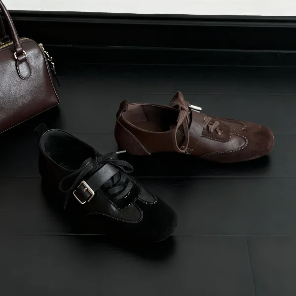 {茵茵家}新款头层牛皮+牛反绒·跟高2.5CM·简约休闲百搭拼接德训鞋