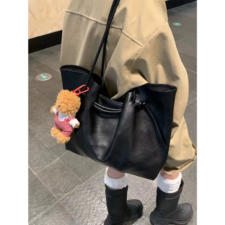 高级感复古绑带托特包女2025秋冬大容量PU皮质单肩包时尚手提包包