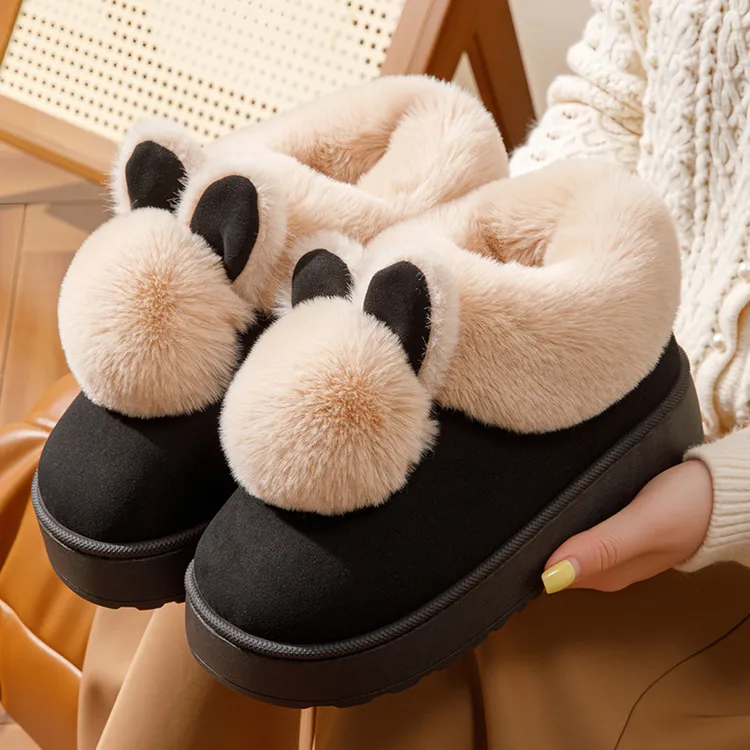 雪地靴女加绒加厚2025冬季居家室内外穿厚底防滑保暖学生兔子棉鞋