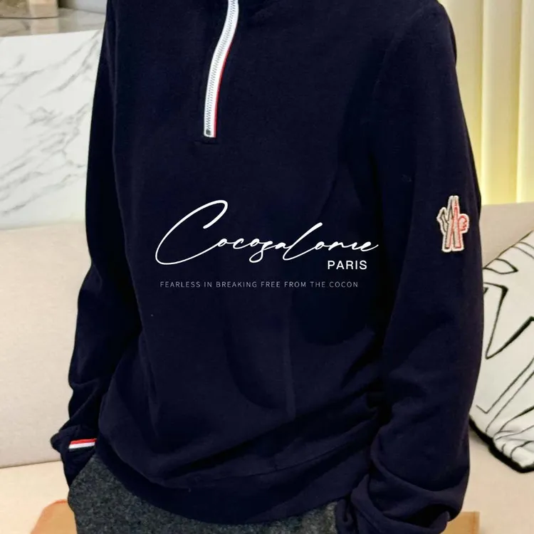 韩彬彬"两颗树"秋冬穿搭撞色设计拼接半拉链高领复古针织衫689K-8