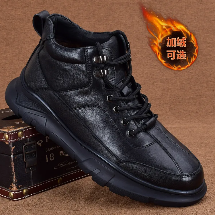 CATIA SELI真皮加绒保暖高帮休闲皮鞋男冬季全牛皮厚底防滑户外鞋