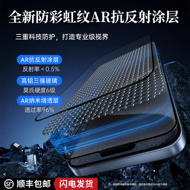 浩米瑞AR增透降反射钢化膜适用苹果17Promax防彩虹纹96%透光率