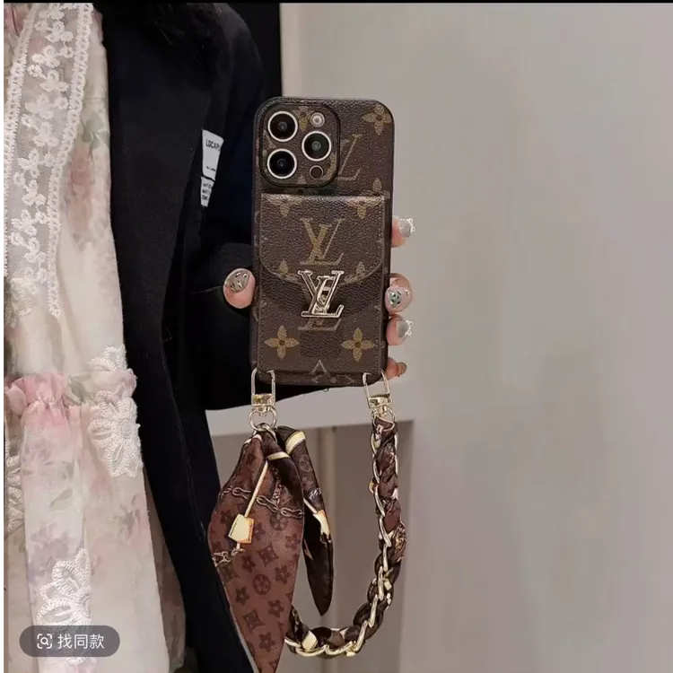 适用苹果华为VIVO荣耀小米OPPO女款手机壳潮牌斜挎挂绳卡包保护套