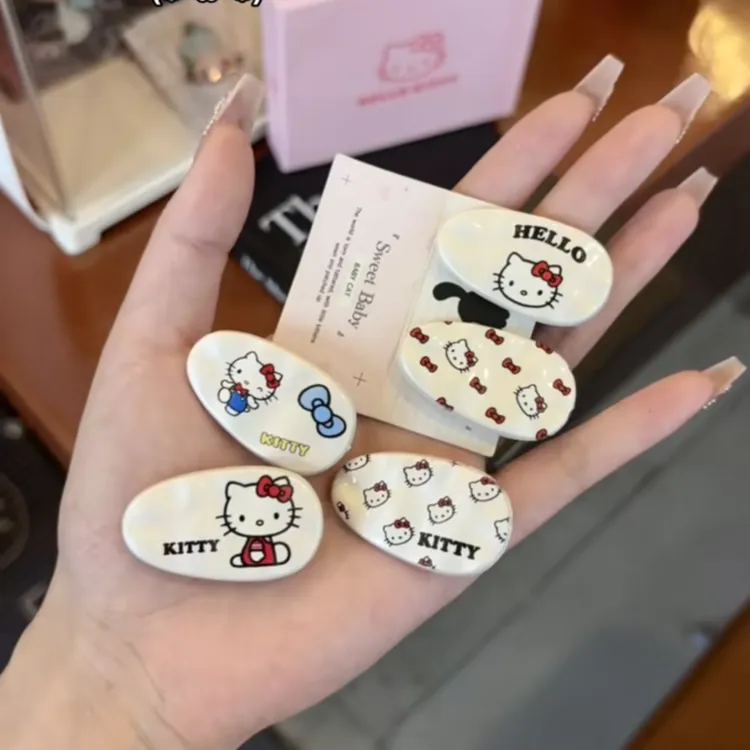 可爱甜美白KT猫椭圆发夹卡通少女ins风百搭刘海夹网红发卡