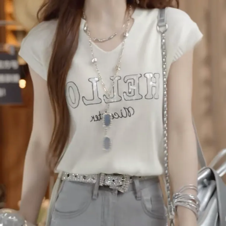 圆领套头设计感无袖绑带字母T恤女2025夏季新款休闲宽松百搭上衣