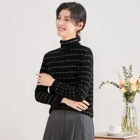 秋冬上新100%山羊绒条纹高领女式羊绒衫25DAK1181