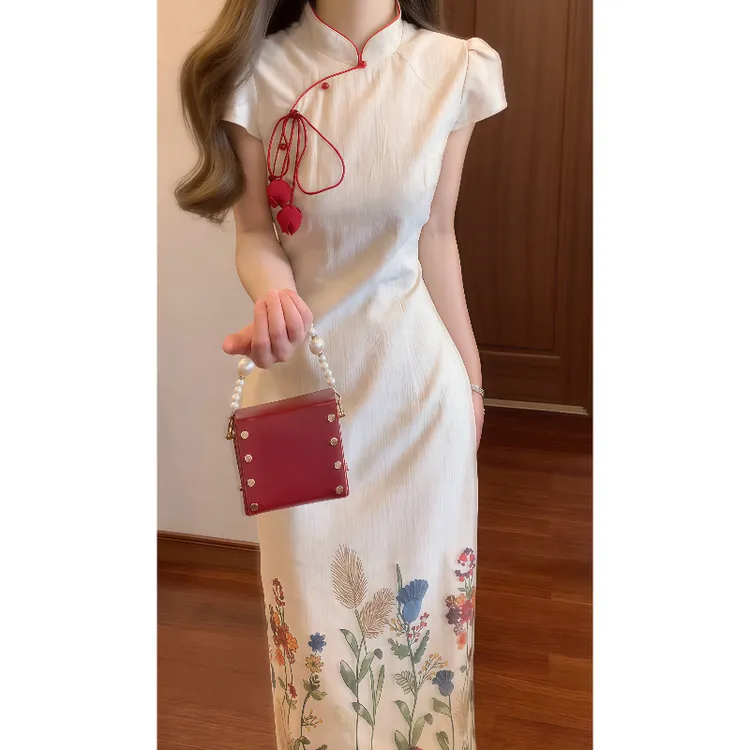 【花禧】新中式国风温婉大气改良版旗袍连衣裙修身显瘦气质长裙9533