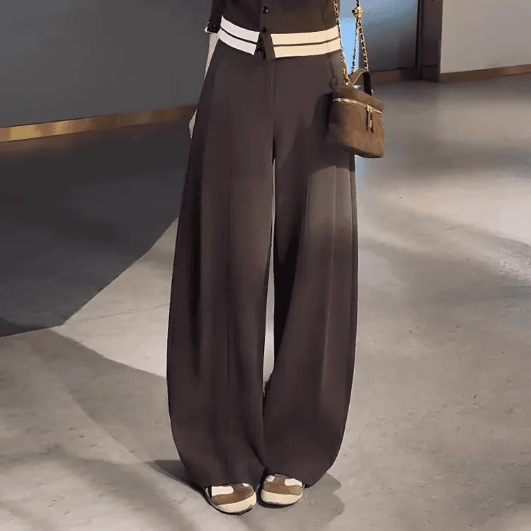 秋冬厚款呢子贝斯裤羊绒糯感休闲裤垂感宽松直筒裤显瘦阔腿裤女