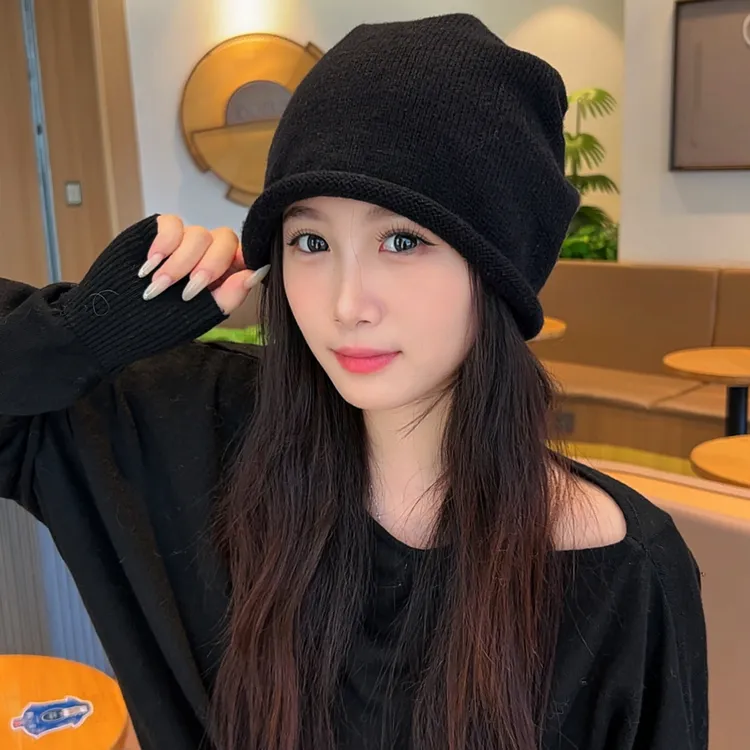 网红同款超减龄针织卷边宽松堆堆帽保暖时尚潮流针织帽