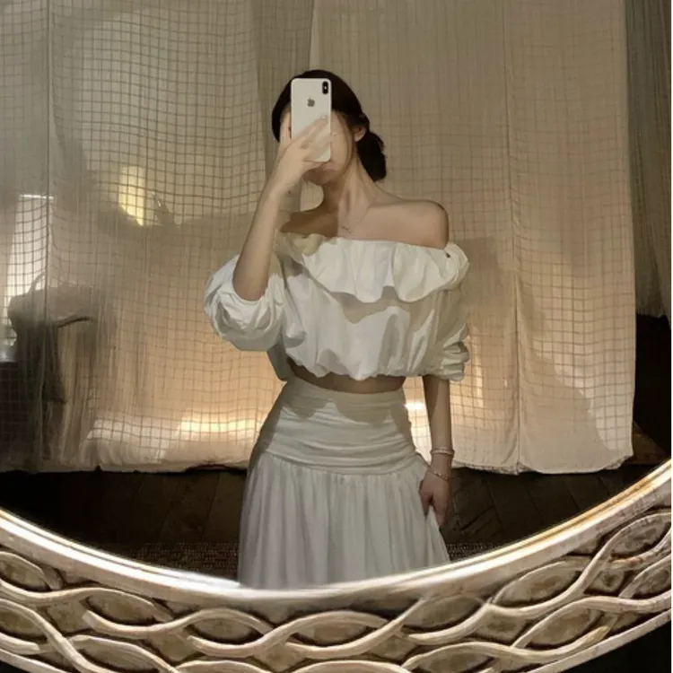 韩系性感女神2025春季新款纯欲气质一字肩露肩上衣高腰显瘦半身裙