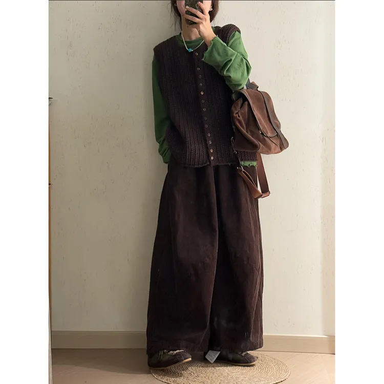 韩里韩气氛围感穿搭高级感洋气咖色针织马甲内搭打底衫套装女秋季