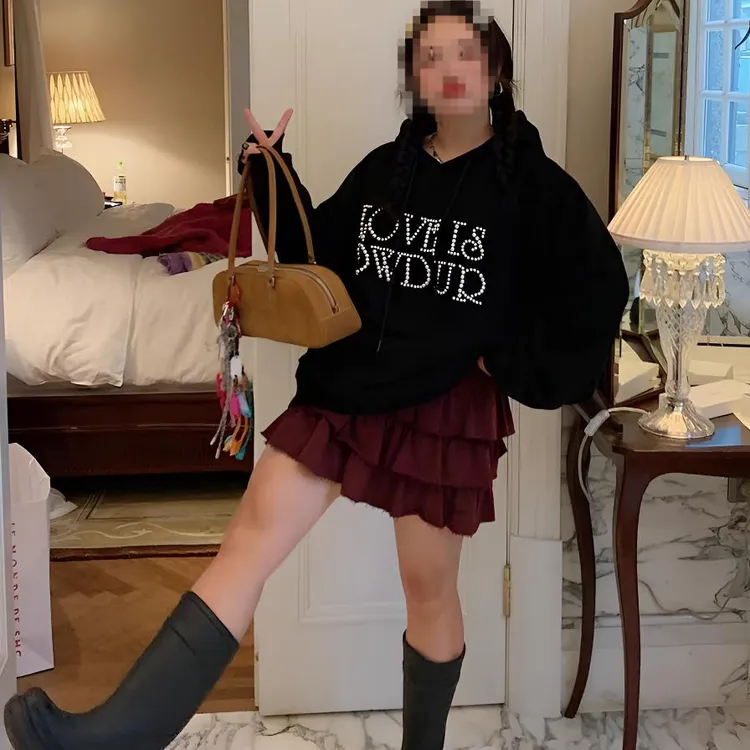 珍珠连帽加绒加厚卫衣男女情侣春秋2025新款大码胖mm洋气外套2538