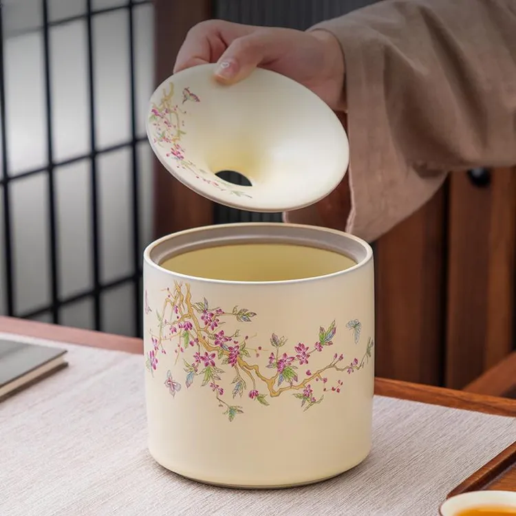 家用汝窑紫藤花茶渣缸水盂陶瓷废水桶大号烟灰缸漏斗防烟灰飞烟缸