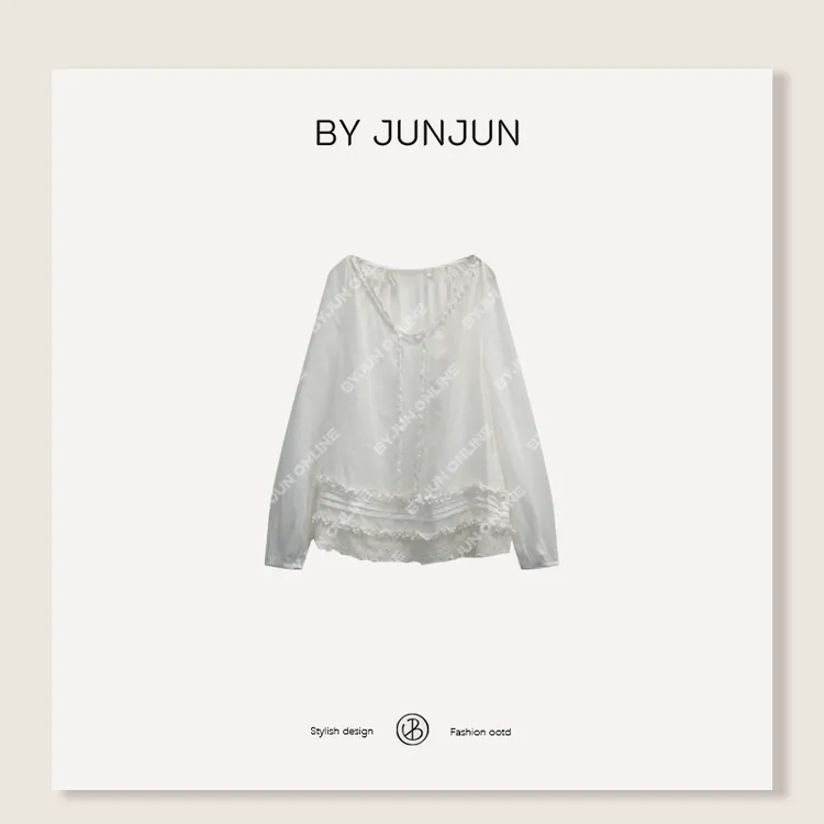 ByJunjun【吉普赛少女】苎麻V领罩衫蕾丝
