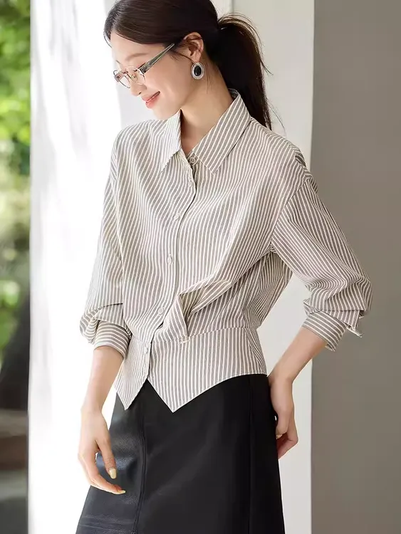 法式女士衬衫上衣通勤衬衣2025秋季高级感爆款收腰显瘦职场女装