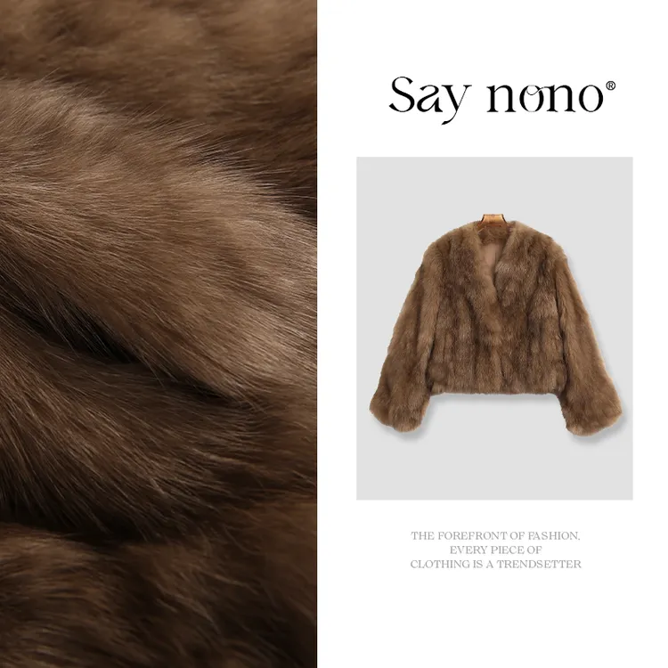 懒猫nono│Saynono 狐狸毛V领短外套/MLL93