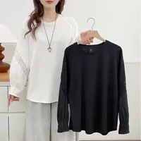200斤大码韩版圆领拼接蕾丝长袖T恤女2025春秋季慵懒风百搭打底衫