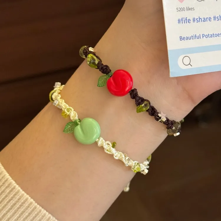 非金属布艺手链 苹苹安安手链手工编织可调节情侣闺蜜手绳礼物