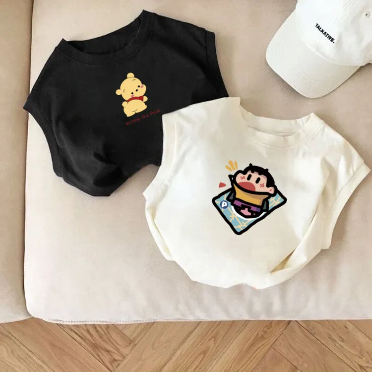 儿童纯棉无袖背心夏季凉感男童圆领无袖上衣宝宝小童薄款卡通背心