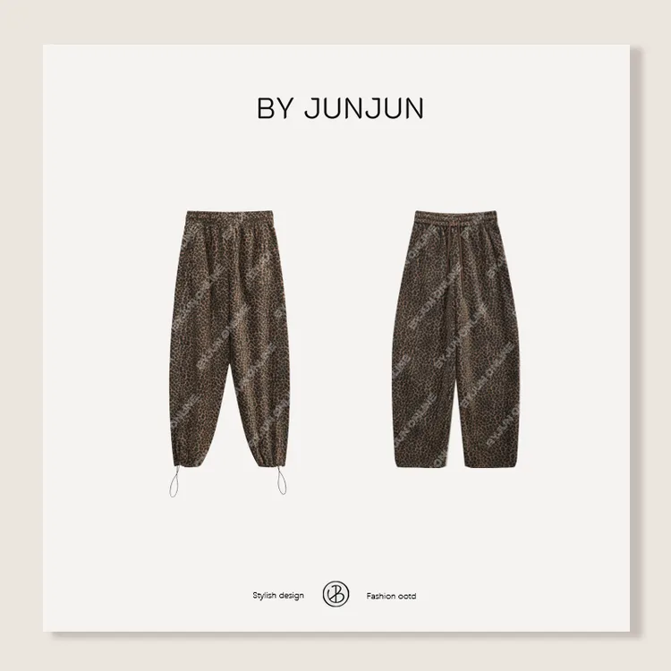 ByJunjun 冬季韩系高级女装【豹纹裤】双面磨毛料休闲裤