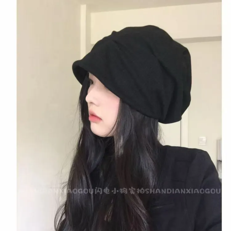 定制褶皱剪裁桶帽冷帽*显脸小保暖遮耳帽子潮日系帽子