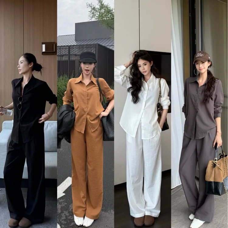 【 XINRU心如】气质老钱风法式气质秋季森系时尚衬衫套装高腰休闲直筒裤复古开衫