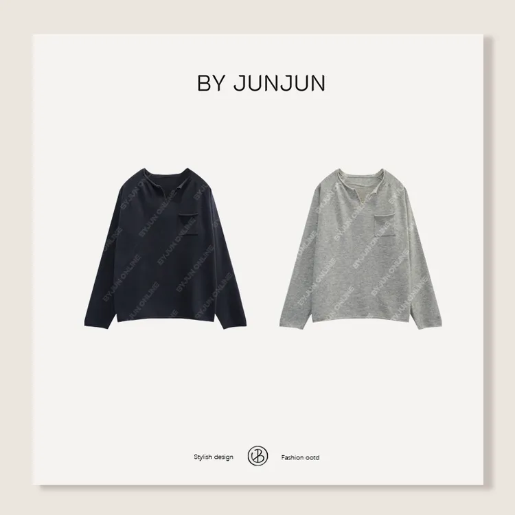 BYJUNJUN【开口笑】卷边小V领羊毛衫秋冬极简长袖针织衫