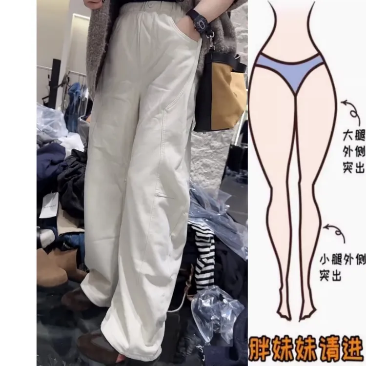 景倩妮今年流行白色压褶休闲卫裤2025秋季新款高腰显瘦窄版阔腿裤