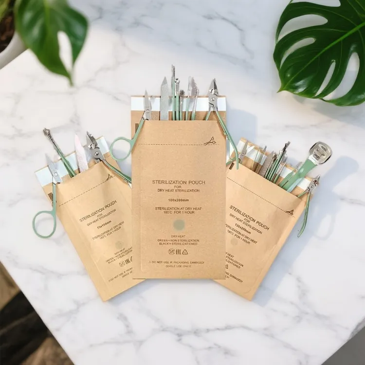 100只/盒无LOGO干热灭菌美甲牛皮纸一次性自封袋消毒包装袋密封袋