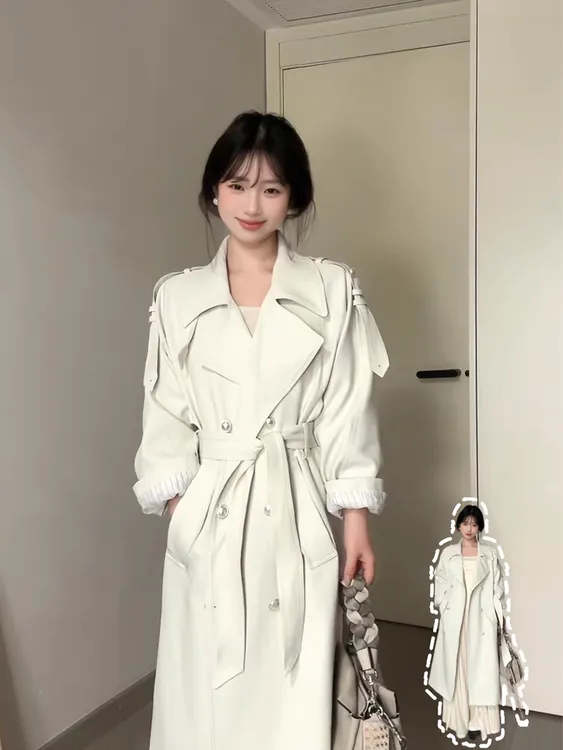 乳白色风衣外套女加长款2025新款早春秋韩系高个子高级感英伦大衣