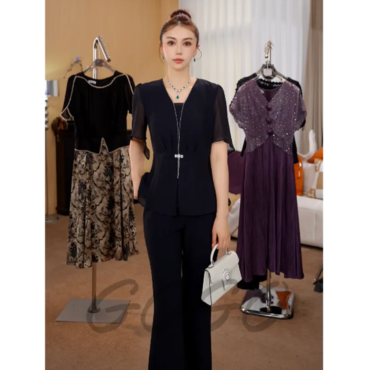 G6898高端精致时尚套装女2025夏季新款通勤优雅修身显瘦两件套裤