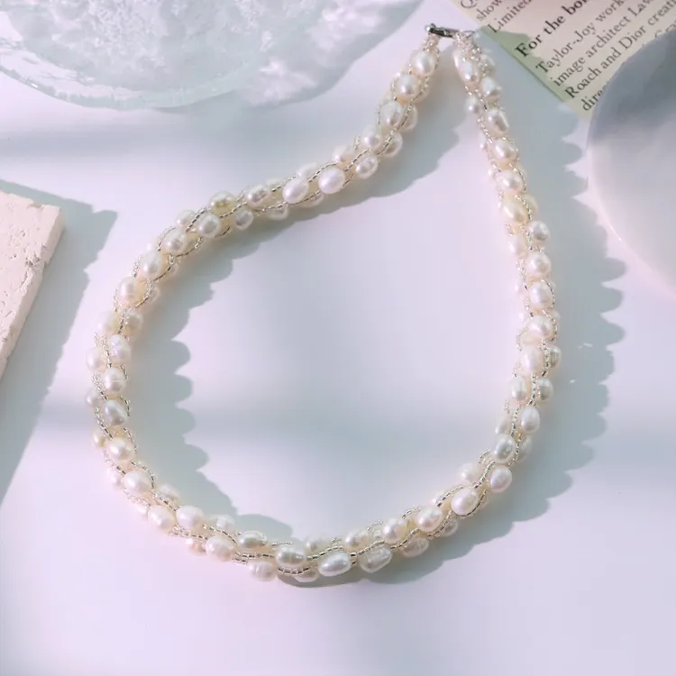 天然白色珍珠玻璃项链女小众简约脖颈链高级感手工时尚百搭锁骨链