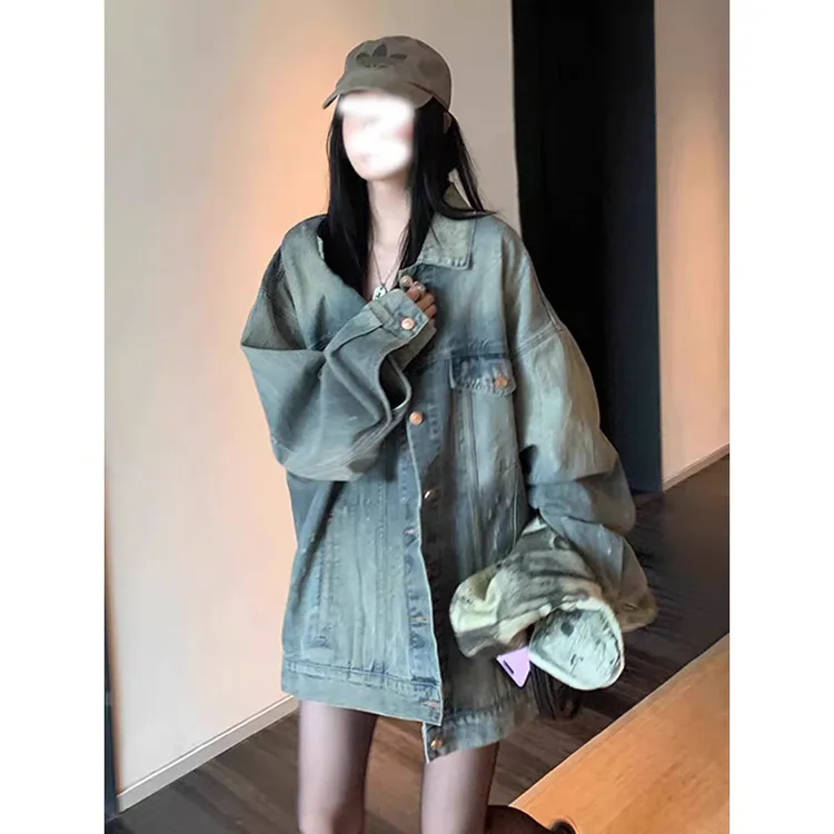 美式复古水洗牛仔外套女秋季2025新款设计感小众宽松休闲夹克上衣