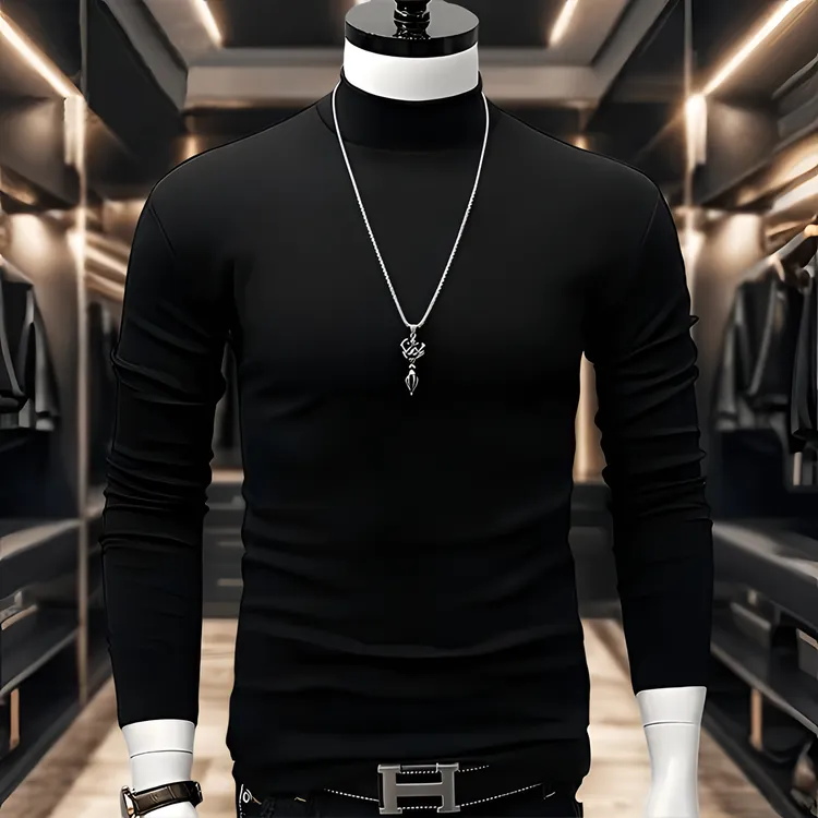 半高领打底衫长袖上衣男士秋冬韩版修身潮流内搭双面德绒体恤ins