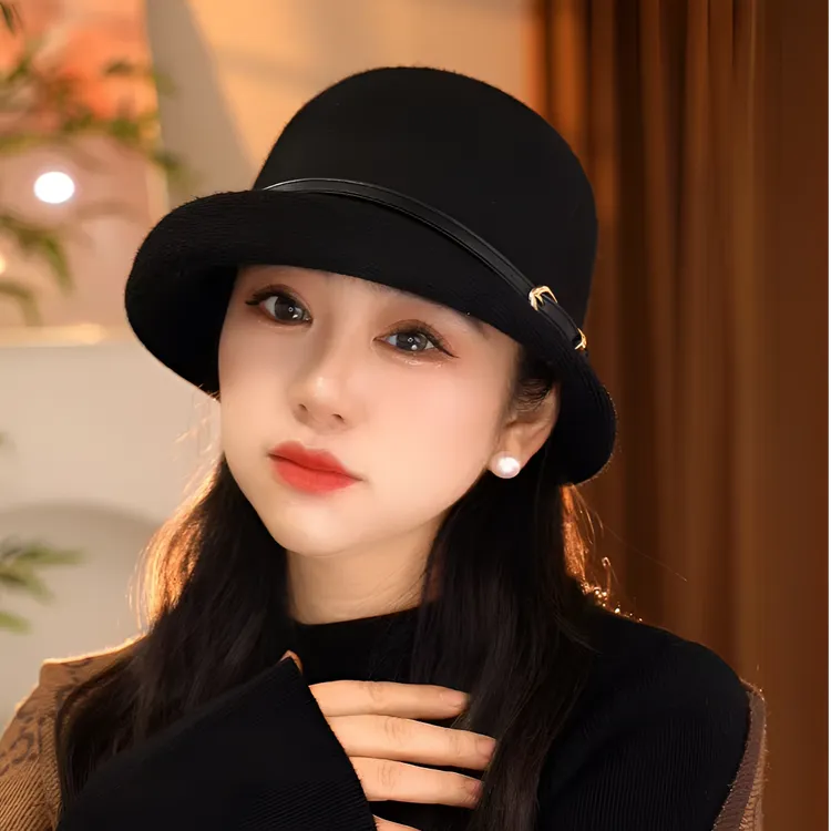 女士秋冬季妈妈帽子赫本风优雅礼帽女高级感保暖毛呢渔夫帽女卷边