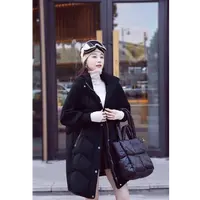 新款气质连帽双面拼接中长款女式羽绒服S057