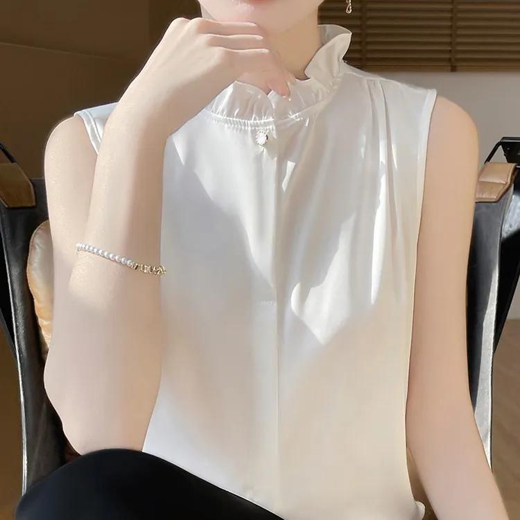 {四季必备}缎面~丝滑~高级感百搭荷包领无袖背心F36