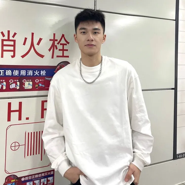 260g美式重磅纯棉束口基础款白色秋季圆领打底衫男士内搭长袖t恤