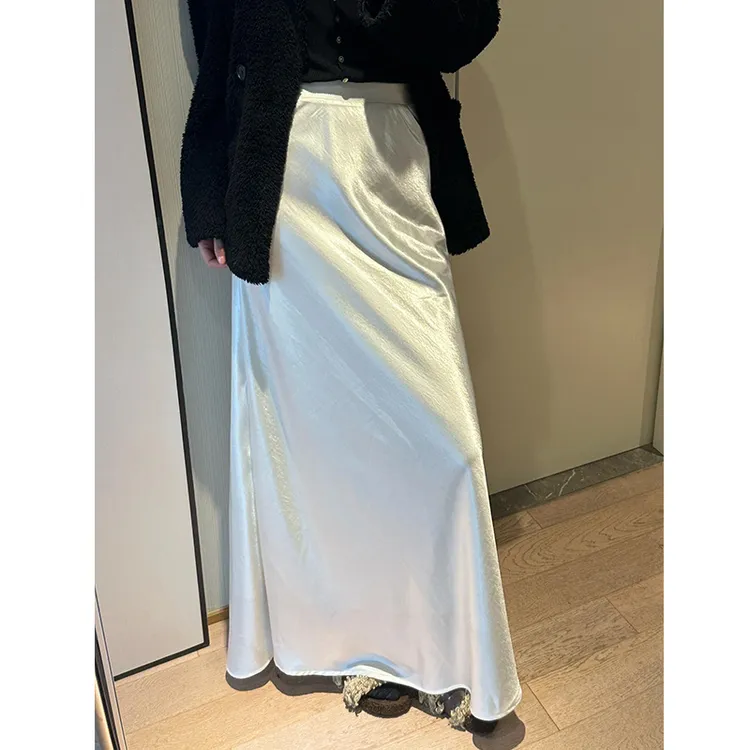 法式复古醋酸缎面半身裙女2025新款秋冬高腰显瘦包臀半裙a字裙女