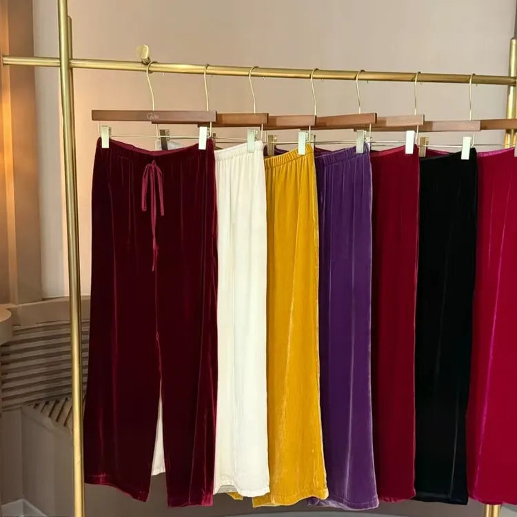 100桑蚕丝丝绒升级面料系腰阔腿裤