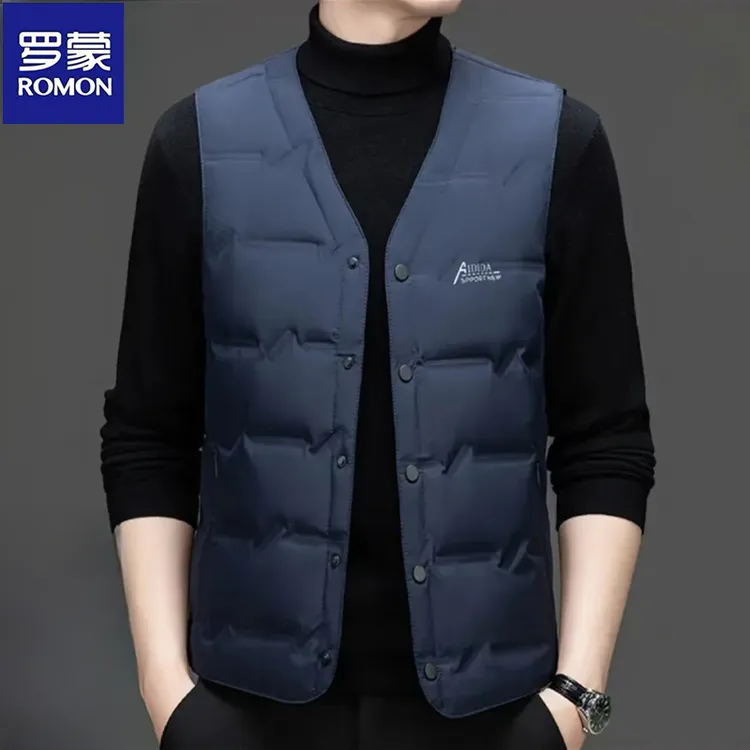 罗蒙冬季90白鸭绒男士新款羽绒背心时尚潮流休闲轻薄保暖马甲外套