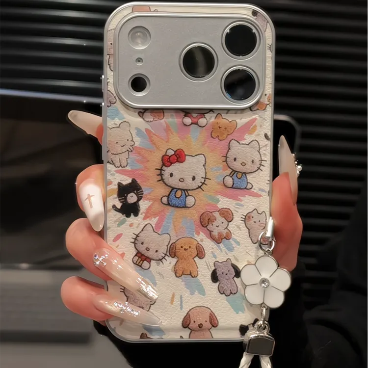 爆炸kt猫适用苹果17pro手机壳16pm小众华为p70金属皮纹防摔小米15