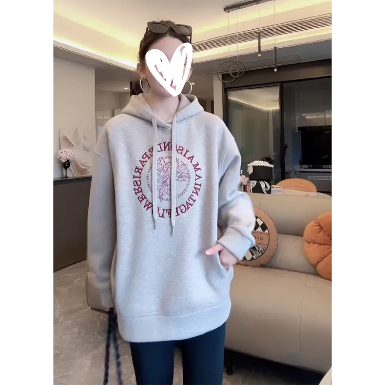 【百合花】加绒加厚连帽印花刺绣帽衫卫衣韩版上衣冬季春秋C6591