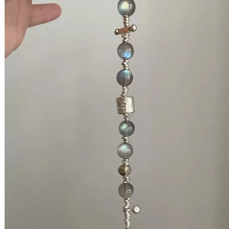 铜合金手链 清冷感猫眼灰月光串珠手链气质独特百搭手饰小众设计