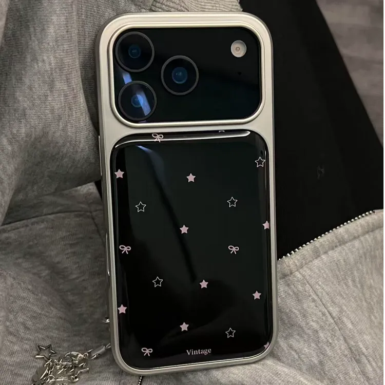 银边滴胶黑底粉蝴蝶结适用苹果17promax/iPhone17/16/15/14手机壳