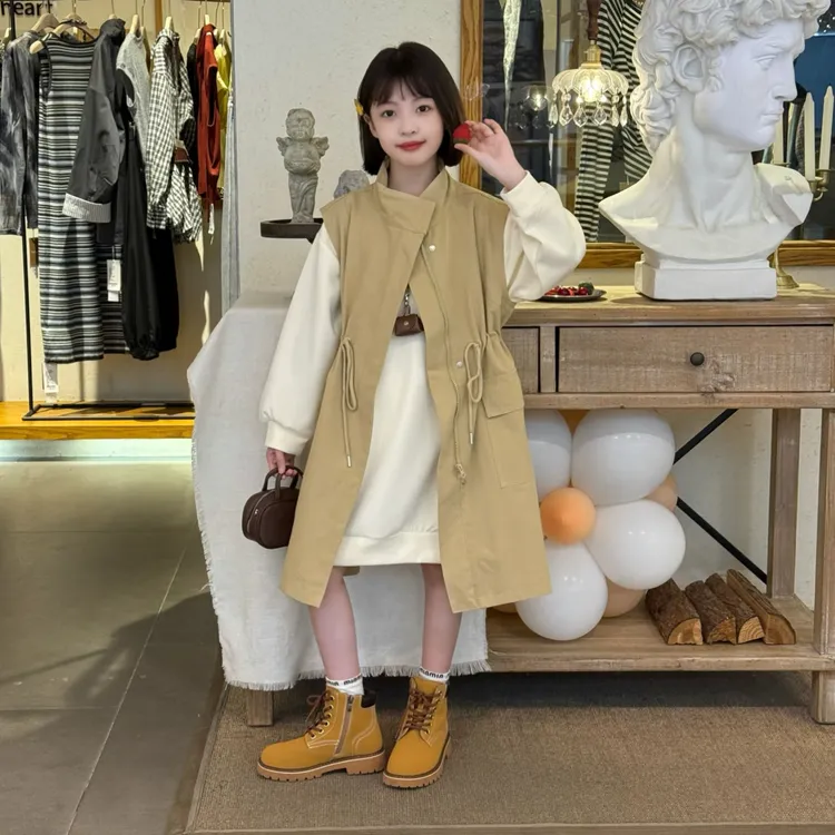女童秋装风衣马甲外套2025新款女大童韩系休闲卫衣儿童春秋两件套