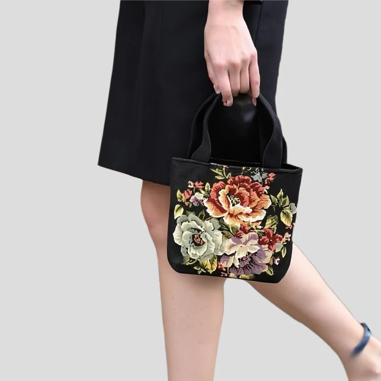 时尚通用手机包民族风耐磨针织手提包简约手拎包国潮文艺金丝刺绣